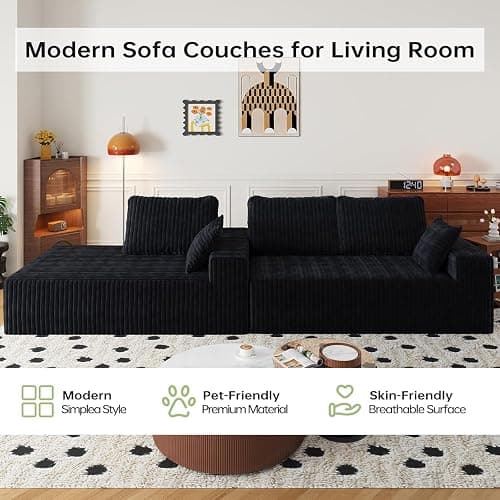 108" Modular Sectional Cloud Couch for Living Room Deep Seat L Shapes Boneless Couch with Oversized Chaise Lounge, Comfy Memory Foam Flannel Fabric Sofa for Bedroom Apartment, No Assembly Required thumbnail 4