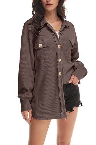Nirovien Womens Waffle Knit Shacket Oversized Button Down Shirt Jacket Lightweight Spring Outfits Clothes thumbnail 3