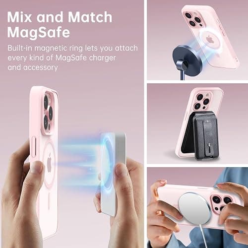 oakxco for iPhone 15 Pro Case Clear Magnetic Compatible with Magsafe, Thin Slim Transparent Non Yellowing, Hybrid Soft Silicone Bumper & Hard Plastic Protective Cover for Women, Light Pink thumbnail 5