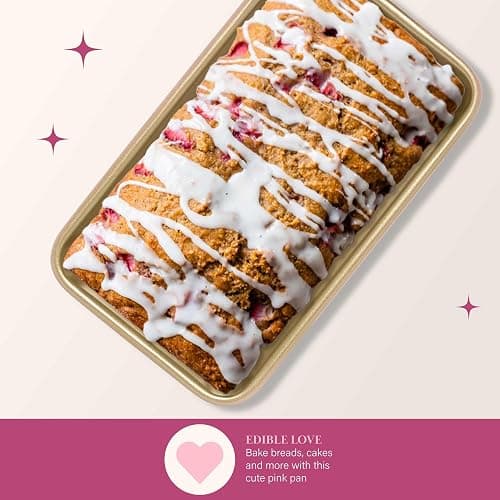 Paris Hilton Nonstick Carbon Steel Bakeware Collection, 9-Inch x 5-Inch Loaf Pan, Dishwasher Safe, Made without PFOA and PFAS, Pink Champagne Two-Tone thumbnail 5