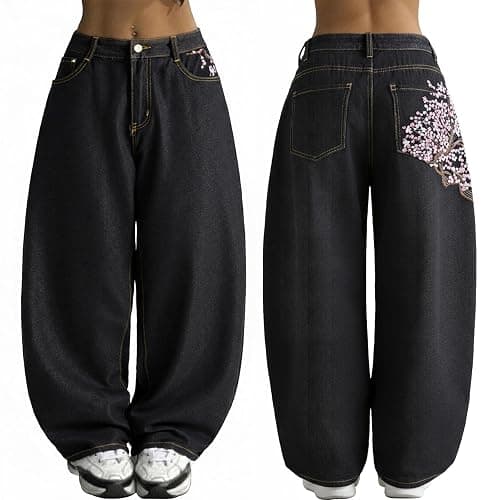 EMMIOL Women Y2K 90S Hip Hop Baggy Jeans Boyfriend Wide Leg Denim Pants Mid-High Rise Loose Streetwear Outfits - Image 1