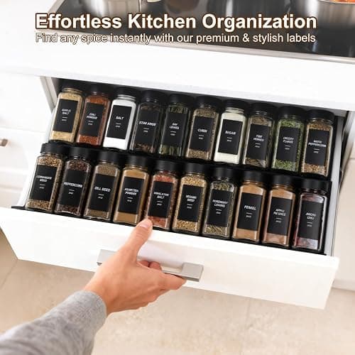 JARXSUN 24Pcs Spice Jars Containers with Labels，4oz Black Seasoning Bottles with Shaker Lids for Rack, Cabinet, Drawer,Empty Square Condiment Pots (24, Black) thumbnail 3
