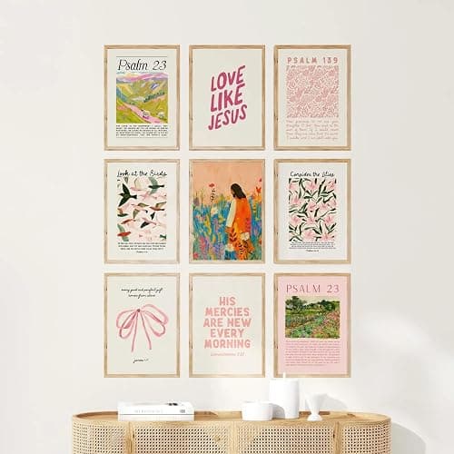 9pcs Christian Wall Art Bundle in Pink Bible Verse Paintings Pictures Wall decor Jesus Poster Printing Artworkfor Girls Room Christian Housewarming Gift Fashionable college style Home Decoration thumbnail 2