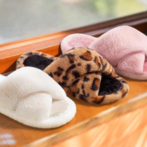 Snug Leaves Women's Fluffy Open Toe Slippers Cross Band Indoor Outdoor | Non-slip Sole, Faux Fur, Soft, Cute, Memory Foam, Lightweight, Cozy Comfy, Machine Washable, House, Bedroom Slip-on thumbnail 7