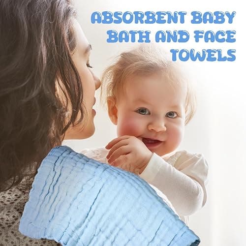 Breling 20 Pcs Baby Muslin Washcloth 12x12 in, White, Light Blue, Blue | 100% Cotton,Soft and Absorbent Burp Cloth, Wipe Newborn Face Body Towel, for Baby Boy Girl Sensitive Skin thumbnail 7