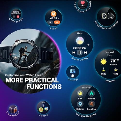 Military Smart Watch for Men(Answer/Make Calls),Outdoor Smartwatch with 100 Days Battery/Flashlight/Compass/Heart Rate/SpO2/Sleep Monitor/2 Straps, Rugged Fitness Watch for iPhone/Android Phones thumbnail 8