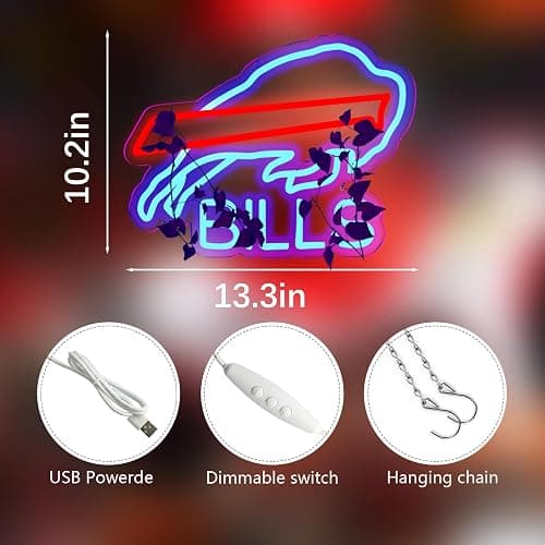 Buffalo Football Neon Signs Led Sign for Wall Decor Rugby Team Light Up Sign Suitable for Man Cave Office Bar Pub Wall Art Gifts for Teen Boys thumbnail 3
