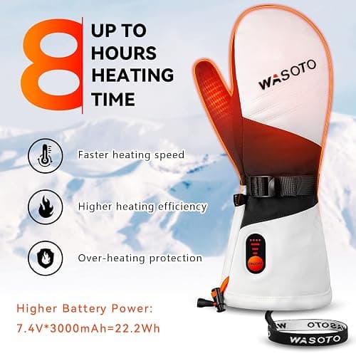 Heated Mittens Gloves for Women Men 7.4V Battery 22.2Wh Electric Rechargeable Waterproof Ski Gloves for Winter Outdoor Work Skiing Snowboarding Hiking Fishing Camping Raynaud thumbnail 2