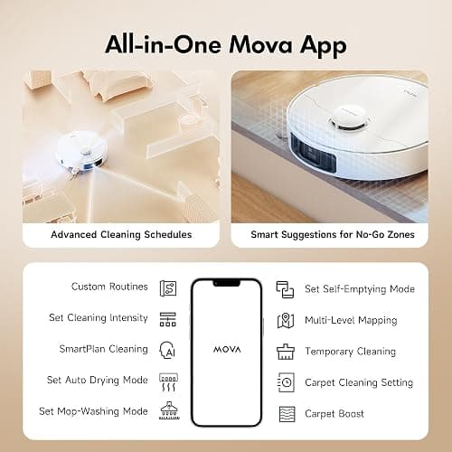 MOVA P10 Pro Ultra Robot Vacuum and Mop, 140°F Water Washing & Drying | 13,000Pa Suction, Dual Spinning Extenable Mop, 10.5mm Lifting for Carpet, 360°Obstacle Avoidance, Voice & App Control thumbnail 7