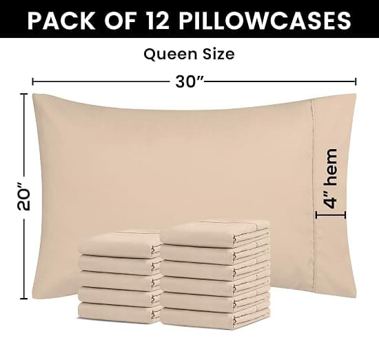 Utopia Bedding Queen Pillow Cases - 12 Pack - Envelope Closure - Soft Brushed Microfiber Fabric - Shrinkage and Fade Resistant Pillow Covers Queen Size 20 X 30 Inches (Queen, Beige) thumbnail 3