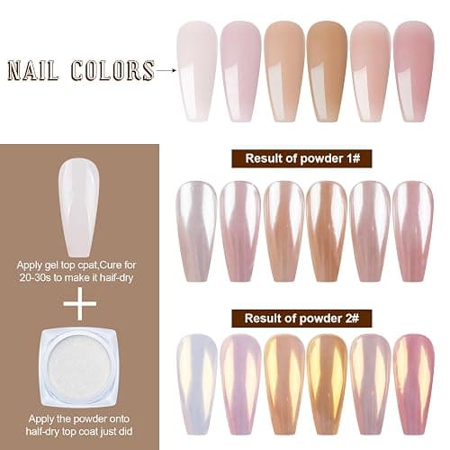 Artdone 2 Jars Chrome Nail Powder White and Gold Pearl | Iridescent Aurora Powder Metallic Mirror Effect Pigment Pearlescent Mermaid Pearl Glitter Dust Kit thumbnail 5