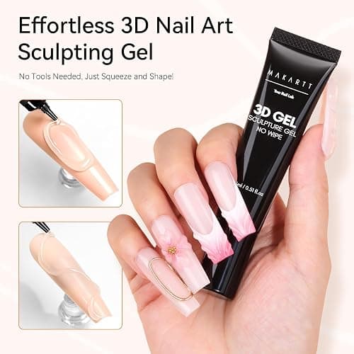 Makartt 3D Gel Nail Art - 15g Rhinestone Glue Gel for Nail Charms, Multifunktionales Skulptur-Nagelgel für DIY-Nageldesign, Nagelschnitzerei Nagelmodellage Hause(Clear) thumbnail 4