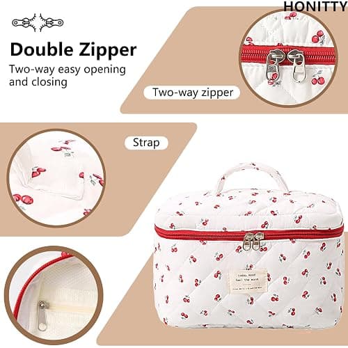 honitty Makeup Bag,Quilted Cosmetic Bags,Large Floral Make Up Organize bag,Makeup Bag Set for Women,Flower Travel Toiletry Bag thumbnail 4