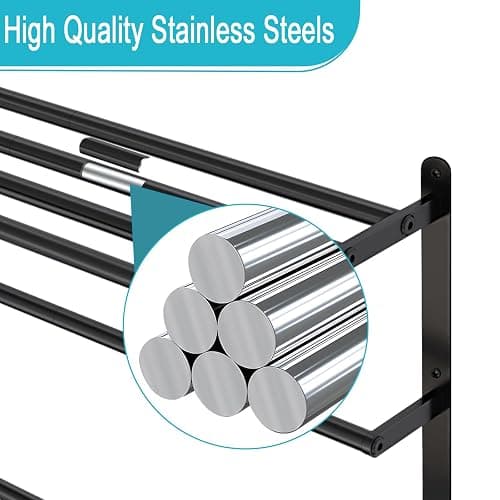 VOTZAAQ Towel Racks for Bathroom, 24 in Black Towel Shelf with Double Towel Bar, 3 Tier Stainless Steel Towel Storage, Bath Towel Holder Wall Mounted for Lavatory Organizer Decor RV Camping thumbnail 3