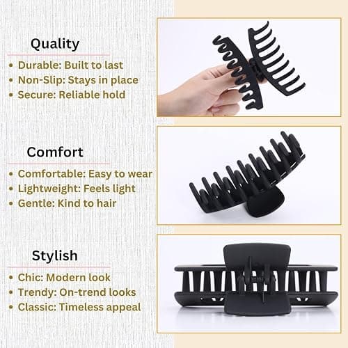 Black Hair Clips for Women -8 Pack 4.3 Inch Large Matte Banana Claw Clips for Women Thin Thick Curly Hair, Big Strong Hold jaw thumbnail 5