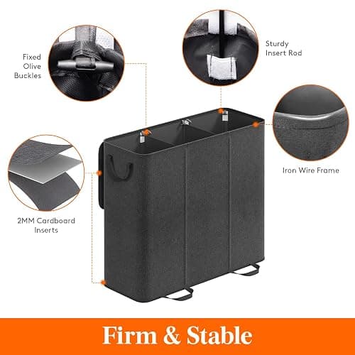 Lifewit Triple Laundry Hamper with Lid and Removable Laundry Bags, Large Collapsible 3 Dividers Dirty Clothes Basket with Handles for Bedroom Laundry Room Closet Bathroom College, 185L Black thumbnail 4