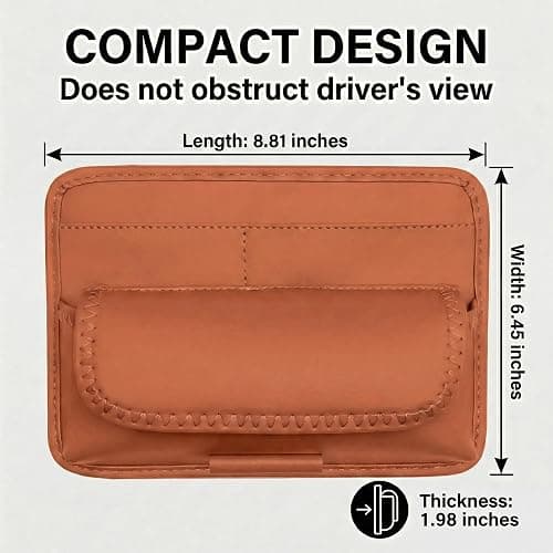 HOLDCY Car Visor Organizer – Sun Visor Storage Pouch Holder for Vehicle Truck SUV, PU Leather Auto Interior Accessories for Registration Document, Gas Card & Sunglasses, Universal Fit (Oranger) thumbnail 4