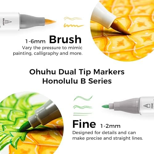 Ohuhu Refillable 320 Colors Alcohol Markers Brush Tip- Double Tipped Alcohol-based Art Sketch Marker Set for Artist Adults Coloring Illustration - Honolulu B of Ohuhu Markers -Brush & Fine Dual Tips thumbnail 2