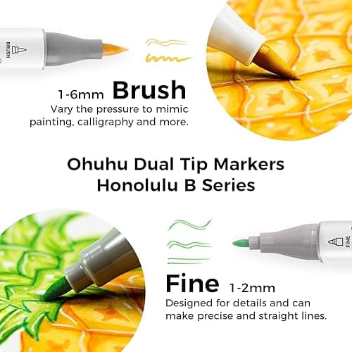 Ohuhu Alcohol Markers Brush Tip -Double Tipped Art Marker Set for Artist Adults Coloring Illustration -48 Colors -Brush & Fine -Honolulu B -Refillable thumbnail 4