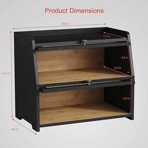 Goozii Large Bread Box for Kitchen Countertop, Black Bread Storage Container for Homemade Bread, Double Layer Farmhouse Breadbox Organizer for Kitchen Counter Cabinet, Pantry, Cupboard (Black) thumbnail 2