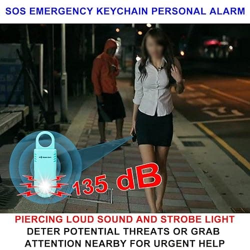 135dB Rechargeable Personal Safety Alarm Built-in Ultra-Bright Torchlight. Non Slip Grip Keychain Emergency SOS Siren for Women, Students, Night Runner. Loud Sound Hiking Bear Alerts with Hook. Aqua thumbnail 3