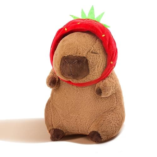 SHINUOER Capybara Plush Cute Capybara Stuffed Animal Kawaii Plush with Strawberry Hat Capybara Gifts Cute Plush Pillow Christmas Gifts for Boys Girls 9 Inch - Image 1