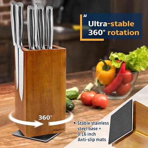 Fimaten universal magnetic knife block without knives-360° rotatable magnetic knife holder made of fine acacia wood, Extra large magnet knife storage for knives and utensils for a quality kitchen life thumbnail 3