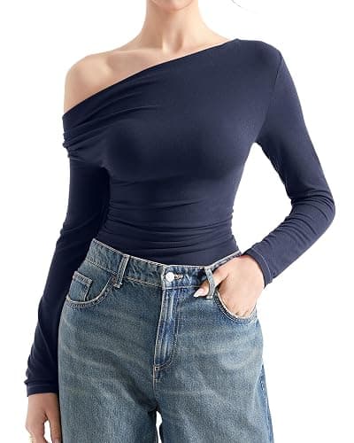 SUUKSESS Women Long Sleeve Off Shoulder Tops Trendy Cowl Neck Going Out Shirt for Fall - Image 1