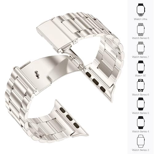 EPULY Compatible with Apple Watch Band 49mm 45mm 44mm 42mm 41mm 40mm 38mm, Business Stainless Steel Metal Watchband for iWatch Strap Ultra SE Series 8 7 6 5 4 3 2 1 Men(Starlight, 42mm/44mm/45mm/49mm) thumbnail 3