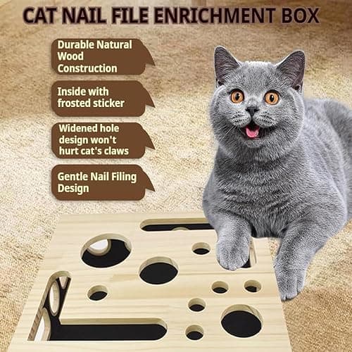 Cat Nail File Enrichment Box, Cat Scratch Puzzle Enrichment Box, Nail File Stress Free Alternative to Clippers and Grinders, Sandpaper Inside for Indoor Cats Scratching (Sandpaper Version) thumbnail 5