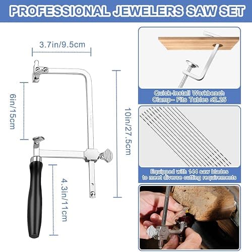 Jewelers Tools Set 27Pcs Ring Making Kit Includes Jewelers Saw with 144 Saw Blades, Bench Pin Clamp, Wooden Ring Clamp, Rings Sizer Measuring Tool, Rubber Hammer, Diamond Needle Files, Jewelry Pliers thumbnail 2