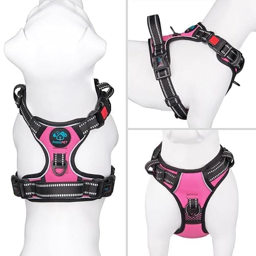 PHOEPET Reflective Dog Harness Large Breed Adjustable No Pull Vest with Handle 2 Metal Rings 3 Buckles [Easy to Put on & Take Off](L, Pink) thumbnail 2