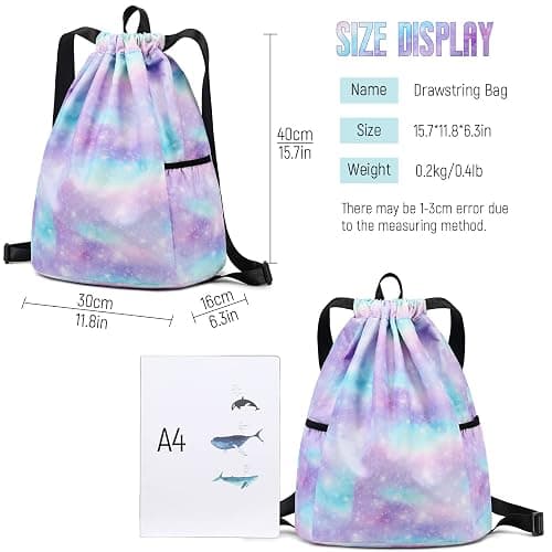 Ryushoyo Rainbow Galaxy Drawstring Backpack String Bag Lightweight Gym Bag Sackpack Sports Backpack for Women Girls Gym Shopping Sport Yoga Blue Purple thumbnail 7
