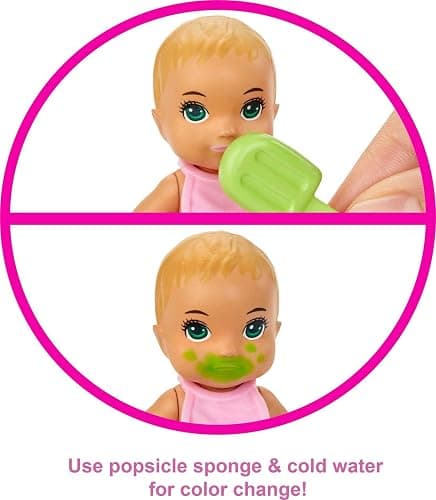 Barbie Skipper Babysitters Inc. Feeding and Bath-Time Playset with Color-Change Baby Doll, Bathtub, Popsicle Sponge and Bath-Time Accessories Including Duck-Shaped Towel thumbnail 2