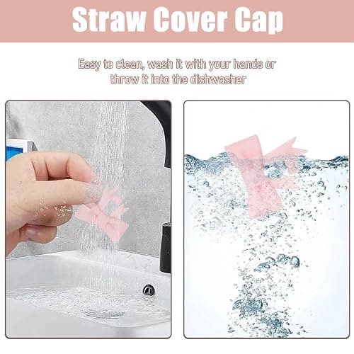 Hpebl 4Pcs Pink Bow Straw Toppers Covers Glitter Stanley Cup Accessories | Dust-Proof Silicone Bow Straw Covers Toppers for Stanley Cups 40/30oz, Shiny Pink Reusable Straws Caps Tips for Tumbler thumbnail 4