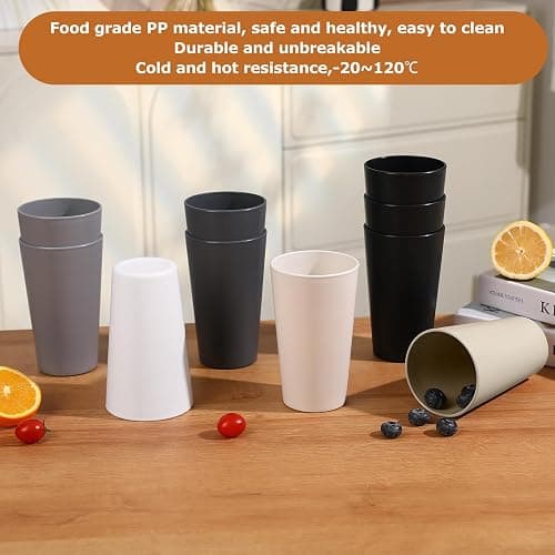 24 Pcs Unbreakable Plastic Cups Set, 20 oz Reusable Plastic Cups, Stackable Water Tumblers, Drinking Cup for Kitchen, Outdoor, BPA-free, Dishwasher Refrigerator and Microwave Safe (20 oz, 6 Colors) thumbnail 5
