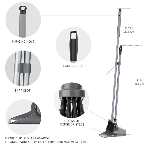 MR.SIGA Broom and Dustpan Set with Adjustable Long Handle, Upright Combo for Floor, Cleaning Lobby, Gray thumbnail 3