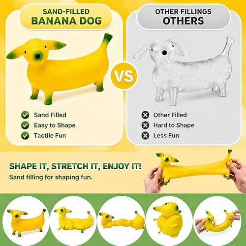 Banana Dog Squishy Toy,Crunchy Squishy Moldable Sand Filled Sensory Fidget,6X Stretchable Squeeze Stress Relief Toy,Slow Rising Banana Squishy Fun Christmas Stocking Stuffers & White Elephant Gifts thumbnail 6