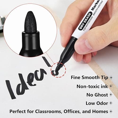 SFAIH Fine Tip Dry Erase Markers - 24 Pack Black Whiteboard Erasable Markers Bulk for Kids Adults, Ideal for Classroom School Office Home Use on White Board, Non-Toxic Easy Clean thumbnail 3