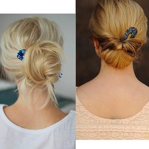 HYFEEL French Hair Forks Tortoise Shell U Shape Updo Hair Pins Clips for Thin Thick Hair, Long Classic 2 Prong Bun Hair Sticks Chignon Women Vintage Hairstyle Accessories, 3 Pack (Blue Brown Black) thumbnail 2