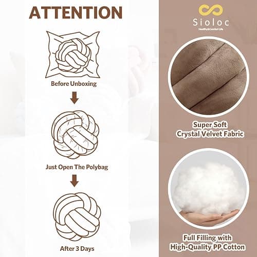 Sioloc Soft Knot Ball Pillow - Round Throw Cushion for Home Decoration, Handmade Plush Knotted Pillow (10.6 Inches, Brown) thumbnail 6