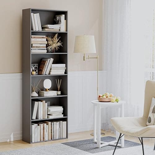 FOTOSOK 6-Tier Open Bookcase and Bookshelf, Freestanding Display Storage Shelves Tall Bookcase for Bedroom, Living Room and Office, Dark Gray thumbnail 4