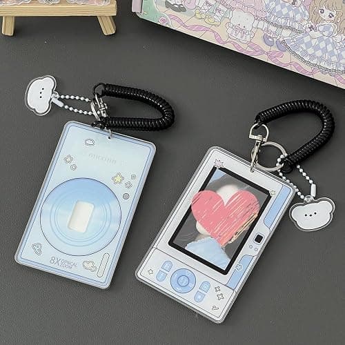 2 Pcs Cartoon Photocard Holder ID Badge Holder,3 Inch Photo Card Holder Id Card Holder Protective Sleeves Photocards Holder,Cute Photocard Holder Keychain Cloud Bear Pendant with Spiral Wrist Coil thumbnail 6