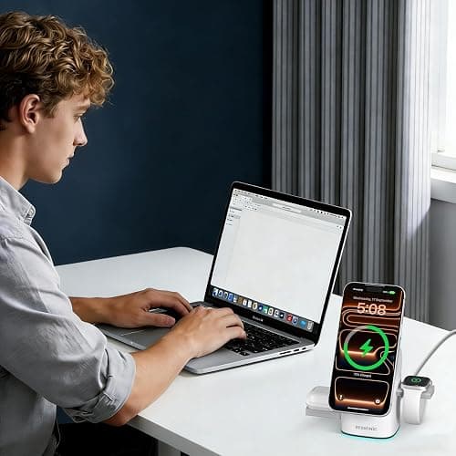 25W 3 in 1 Wireless Charging Station for Apple&Samsung, Desk Night Stand | Includes 45W Adapter, Wireless Charger for MagSafe iPhone 17/16/15/14/13/12, Galaxy S25/S24/S23/S22, AirPods & Watch thumbnail 7