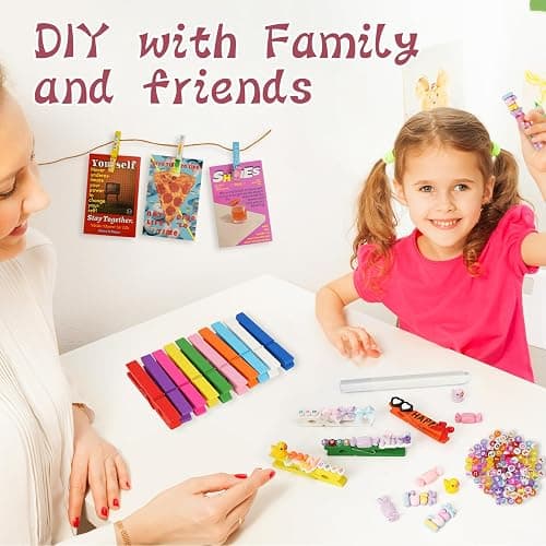 50-Pack Cheer Pins Kits-50pcs 2.9 Inch Wooden Clothespins in 10 Colors, 58 Resin Charms, 2 Gem Sticker Sheets, 200 Letter Beads for Team Spirit, Classroom Crafts & Cheerleading Accessories thumbnail 8
