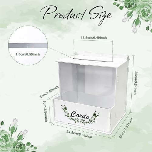 OurWarm Wooden Wedding Card Box with Flower Trough, White Gift Card Box for Wedding with Acrylic Board, Weddings Cards Boxes for Reception Graduation Birthday Party Bridal Baby Shower Decorations thumbnail 2