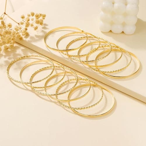 AYWFCBF Gold Bangles for Women, 12 Pcs Boho Stackable Bracelets Multi Layer Textured Chunky Bracelets Jewelry Set for Women thumbnail 5