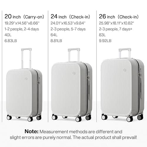 mixi 20 Inch Carry On Luggage PC Hardside Suitcases with Wheels & TSA for Travel Woman Men, Smoke White - Smoke White TSA2 - 20-inch thumbnail 6