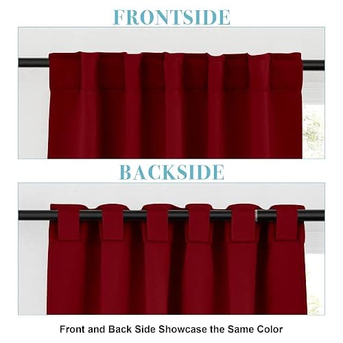 RYB HOME Living Room Curtains 36 inch Length, Darkening Energy Efficient Window Covering Heavy Duty Vertical Privacy Drapes for Nursery Kids' Room Closet, W42 x L36 inch, Burgundy Red, 2 Panels thumbnail 3