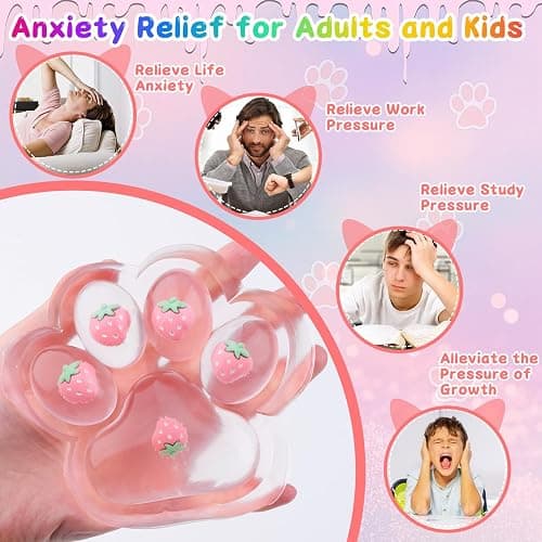 Giant Taba Squishy Paw Toys, Cute Cat Paw Squishy, Fufu Squishy Fidget Toys for Kids and Adults, Super Soft Big Strawberry Cat Paw Squeeze Toys for Stress Relief, Holiday Party Birthday Gifts thumbnail 5